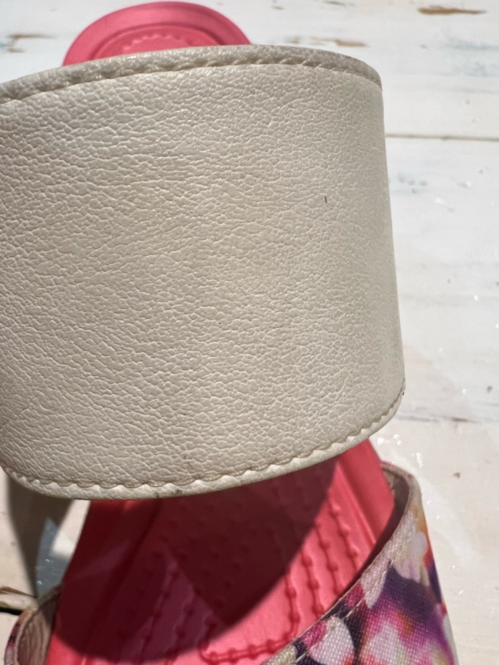 CROCS Coral Slide Sandals with Floral and Light Gray Straps - Picture 12 of 12